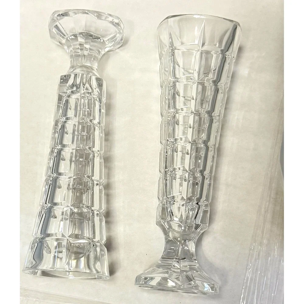 Pressed Glass Bud Vase Pair 6.75